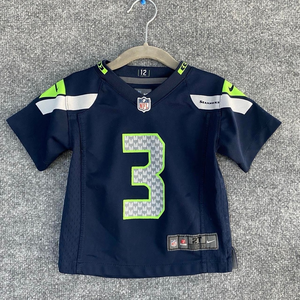 NIKE SEATTLE SEAHAWKS RUSSELL WILSON #3 NFL KIDS JERSEY BLUE GREEN